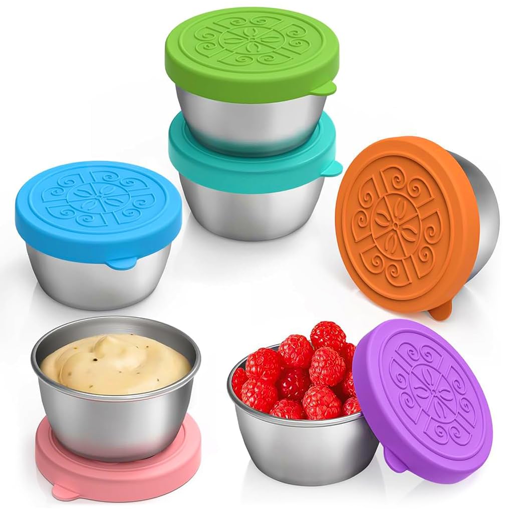 Supvox® 6Pcs Reusebale Salad Dressing Jar 40ml Salad Dressing Jar with Color Silicone Leakproof Lids Food-grade Stainless Steel Sauce Containers Salad Dressing Container for Lunch Box, Picnic Supvox® 6Pcs Reusebale Salad Dressing Jar 40ml Salad Dressing Jar with Color Silicone Leakproof Lids Food-grade Stainless Steel Sauce Containers Salad Dressing Container for Lunch Box, Picnic